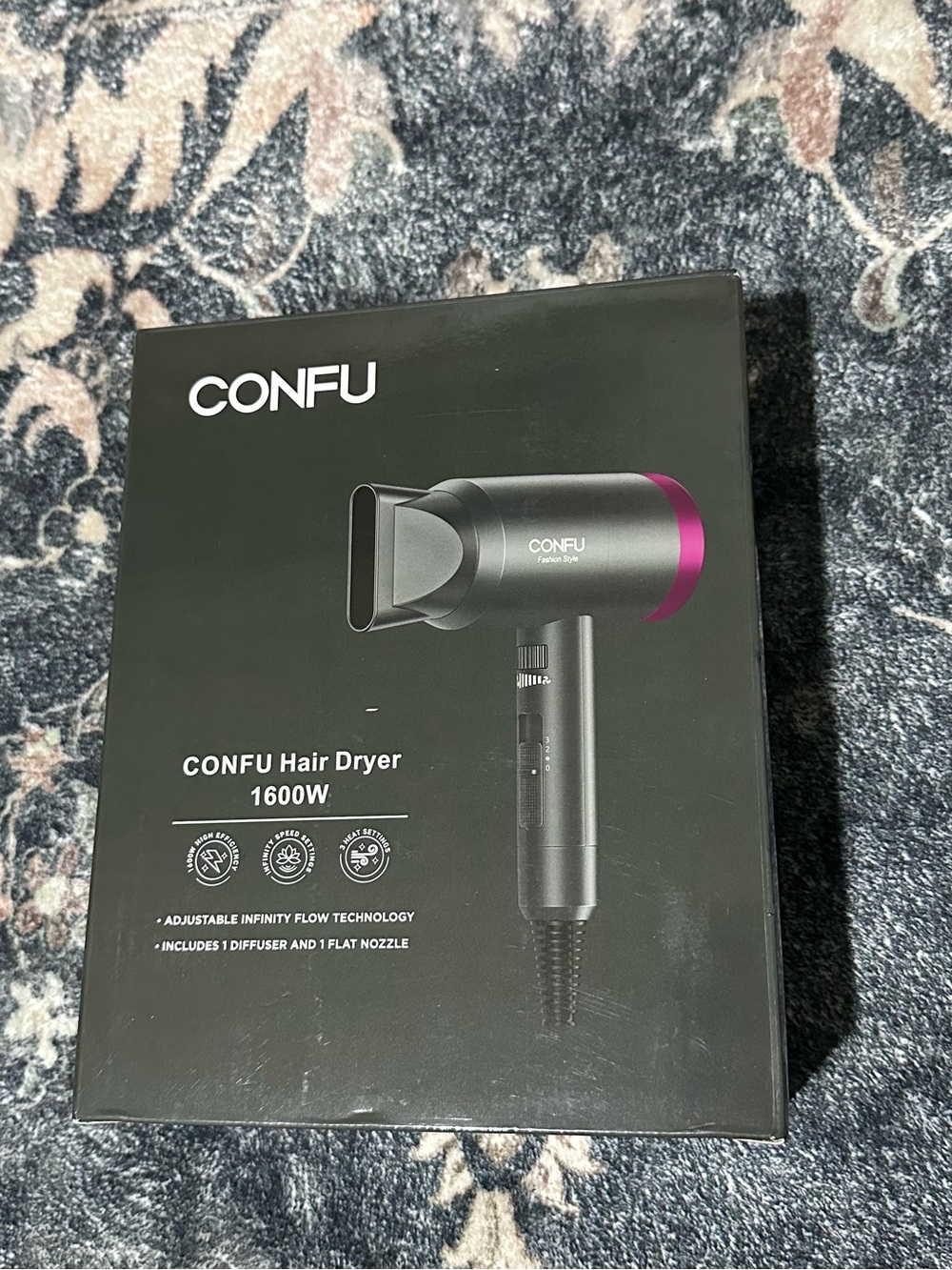 1600W Hair Dryer in Dark Gray with Pink Accent
